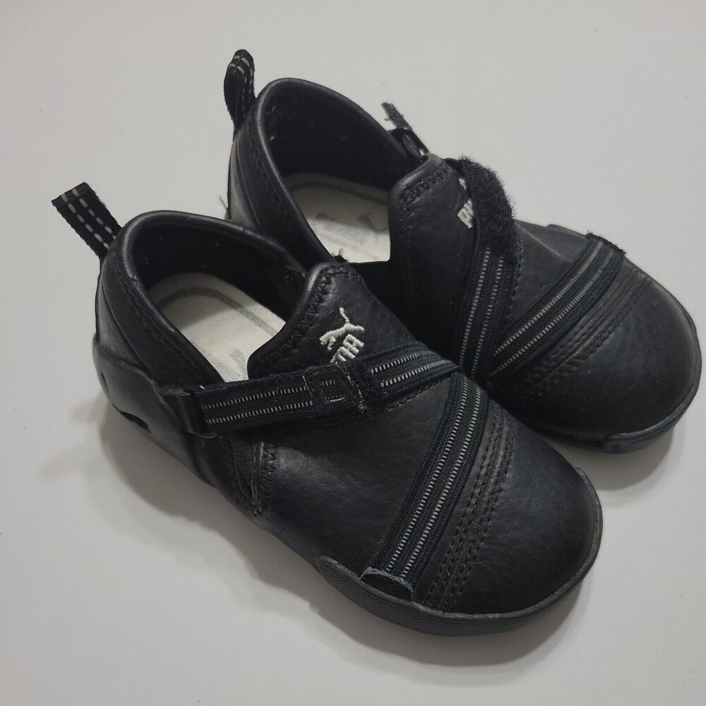 Puma Shoes Little Boys 7 Sneakers Black Casual Pull On Bungee Cord Lace Up Flats
